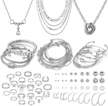 36 PCS Silver Plated Jewelry Set with 3 PCS Necklace 12 PCS Bracelet 7 PCS Ear C - £31.23 GBP