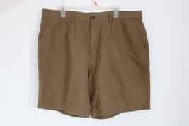 Dockers 40 Olive Brown Pleated Relaxed Fit Linen Cotton Shorts - $15.38