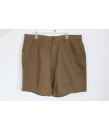 Dockers 40 Olive Brown Pleated Relaxed Fit Linen Cotton Shorts - £11.56 GBP