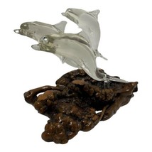 Vintage Swimming Dolphin Family Driftwood Art Glass Sculpture Display Si... - $112.20