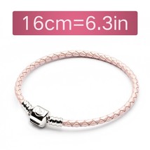 Light Pink Braided Leather Charms Bracelet With 925 Sterling Silver Clasp Fit Ch - £42.52 GBP