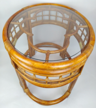 Oval Rattan &amp; Glass Side Table 23&quot; Clover Tiki Bamboo MCM Hollywood Regency - $490.05