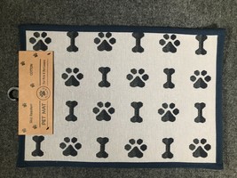 Pet Placemat Skid Resistant 13x19 in Mat PB Paws &amp; Co Blue Gray Paws Cat... - £8.15 GBP