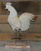 FARMHOUSE Weathervane Weather Vane Rooster on Wooden Base Rustic White O... - £31.17 GBP