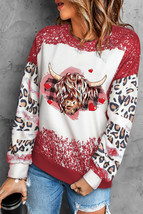 Fiery Red Valentines Heifer Graphic Print Leopard Bleached Sweatshirt - $20.16