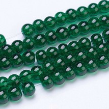 Z  Bead Lot 5 strand 4mm round crackle glass Dark Green 31 inch strands ... - $9.49