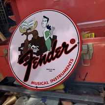 Vintage 1969 Fender Musical Instruments Corporation Porcelain Gas-Oil Pump Sign - £98.36 GBP