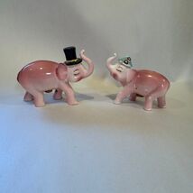 Vintage Ceramic Pink Elephants Salt Pepper Shakers Top Hat Japan - $23.82 CAD