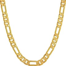 Mens 14K Gold Plated Figaro Chain Necklace Lobster Clasp 6mm Long 24&quot; inch - £6.68 GBP