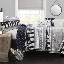 Lush Decor Navy Llama Striped 5-Piece Quilt Bed Set, Full/Queen Navy Ful... - £51.34 GBP