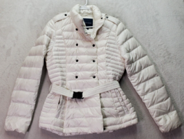 Cole Haan Down Puffer Jacket Women&#39;s Size Medium White Nylon Belted Button Front - £28.09 GBP