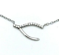 Vintage Stainless Steel Channel Set CZ Wishbone Necklace - £17.40 GBP