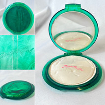 1940&#39;s Ziegfeld Zodiac Girl Green Lucite Compact Round Mirrored Powder Box - $79.15