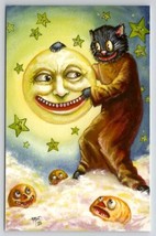 Halloween Matthew Kirscht Cat Placing The Moon Stars Hand Sketch #48 Postcard MK - £54.06 GBP