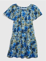 Gap Kid Girl Blue Floral Cotton Flutter Crew Neck Shift Tier Dress 8 10 ... - £21.23 GBP