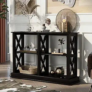 Console Table With 4-Tier Open Spaces And X-Shaped Frame, Rustic Sofa Si... - $367.99