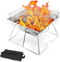 Odoland Folding Campfire Grill: 304 Stainless Steel Grate Barbeque Grill With - $55.95