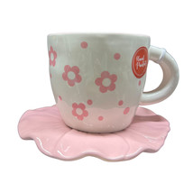 Seeds &amp; Sunshine Coffee Mug Tea Cup Pink &amp; White Daisy Polka-Dots &amp; Flow... - $16.76