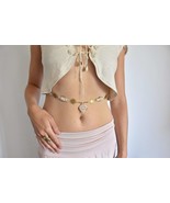 white bohemian waist belt, macrame rose quartz belly jewelry, bridal bel... - $79.00
