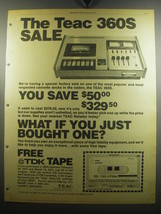 1975 Teac 360S Cassette Deck Advertisement - $18.49