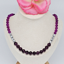 Two Tone Amethyst Beaded Choker Necklace Purple Stone Gray Glass Beads - $24.95