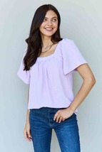 Ninexis Keep Me Close Square Neck Short Sleeve Blouse in Lavender - £22.51 GBP