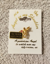October Birthstone Lapel Pin Guardian Angel on my Shoulder Faux Pink Tou... - £9.48 GBP