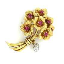 Tiffany &amp; Co.18k Zwei Ton Gold Struß Brosche Mit Rubine Und Diamanten - $5,659.05