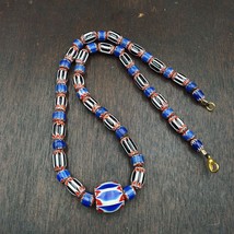 Antique Venetian inspired African Blue &amp; Black Chevron Beads Necklace - £45.84 GBP