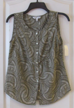 Croft &amp; Barrow Button Slvless Top Green/White Paisley Women&#39;s Sz XS NWT ... - $14.74