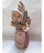 Peruvian folk art clay pottery musician candle holder, 7 1/2&quot; - €13,02 EUR