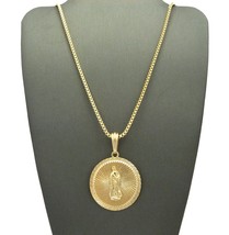 New Virgin Mary Round Pendant &amp;2mm/24&quot; Box Chain Necklace - XSP457BX - £12.11 GBP