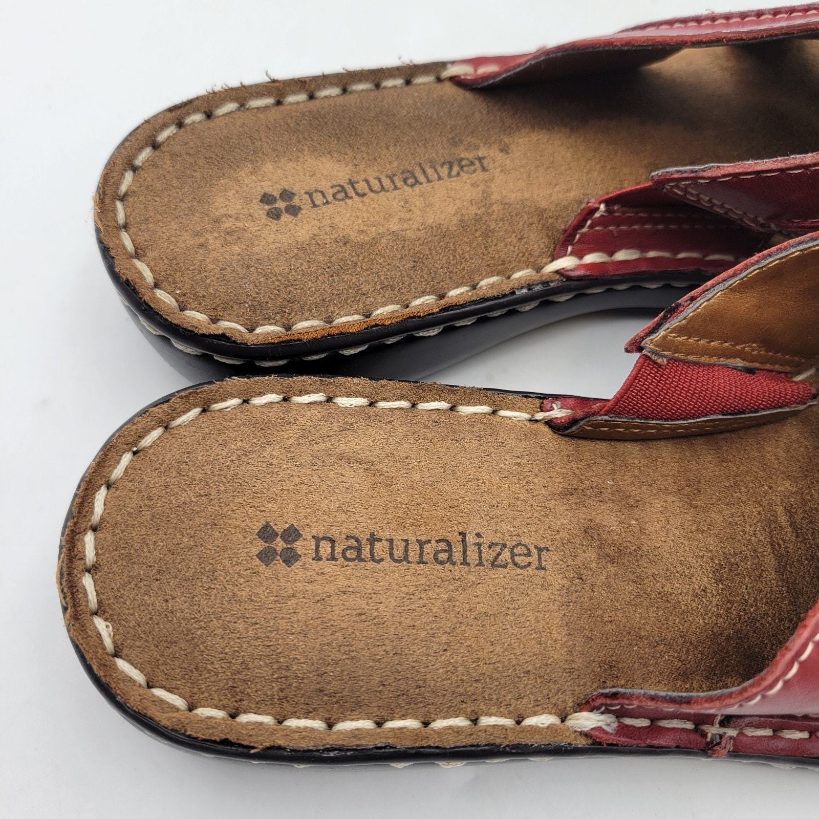 Naturalizer Sandals Women's SZ 7M Slides Brown Red Leather Flats Open Toe Shoe Item image 7