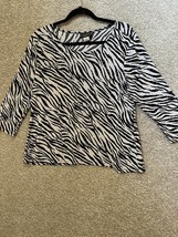 Brittany Black Women’s Zebra Print Bedazzled 3/4 Sleeve Blouse Shirt Size 1X - $20.99