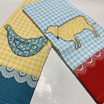 Pioneer Woman 2 pc Kitchen Towel Set Animals Cow Chicken Gingham Checked NEW - £9.52 GBP