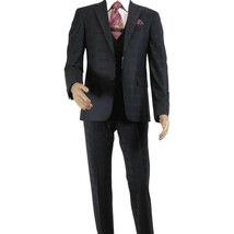 Men Suit BERLUSCONI Turkey 100% Italian Wool Super 180's 3pc Vested #Ber41 Black image 2