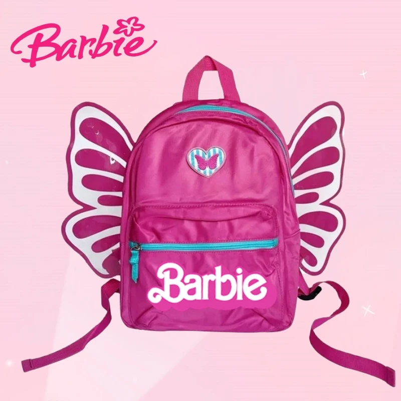 Kawaii Barbie Backpack Anime Cute Cartoon Butterfly Wings Pink School Bag Large - £16.89 GBP