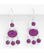 Genuine Natural Purple AGATE Solid 925 Sterling SILVER Dangle Earrings 3... - $1,306.73 MXN