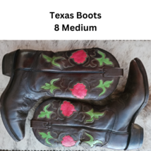 Texas Brand Boots Red Rose and Green Leaf Insets Size 8 B Pre-Loved image 1