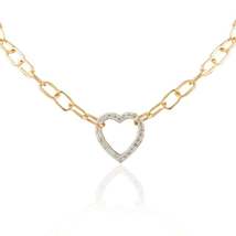 Paperclip Chain Diamond Heart Necklace 18K Gold - £1,969.15 GBP