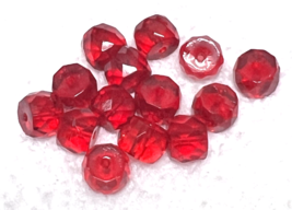 14 Vintage Faceted Glass Cherry Red Beads Slices 1/4 x 3/8 In Rounds - $172.61 MXN