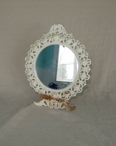 Ornate vtg Victorian look antiqued white cast iron standing picture frame mirror - £35.97 GBP