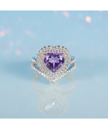 Heart Shaped Lovely Double Halo Ring - 100% Natural Amethyst Created by Earth - £102.87 GBP