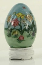 MODERN 2002 Hand Reverse Pained Glass Egg LI BIEN Ornament Spring Narcissus - £10.82 GBP