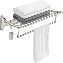 BESy 24 Inch Brushed Nickel Towel Racks Bathroom TowelShelf with Foldable holder - £33.74 GBP