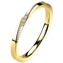 Minimalist Four-Stone Anniversary Ring Gold PVD Stainless Steel CZ Promise Band - £7.04 GBP
