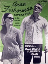 Vintage Aran Fisherman Sweaters to Knit Volume 84 / 1960s Bucilla Bear Brand - $7.97
