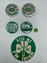 6 Kiss Me I&#39;m Irish St. Patrick&#39;s Day Green White Clover Button Pin Vintage - £18.67 GBP