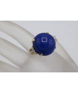 Vintage 14K Yellow Gold Round Lapis Lazuli Cabochon Ring with Diamonds S... - $1,081.79 CAD