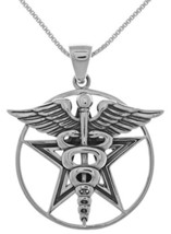 Jewelry Trends Caduceus Star Pentagram Pentacle Sterling Silver Pendant Necklace - $61.99